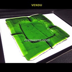 Cendrier à cigare carré vert émeraude translucide verre fusionné 27 cm, épaisseur 6 mm
