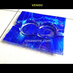 Cendrier à cigare bleu cobalt opaque irisé verre fusionné