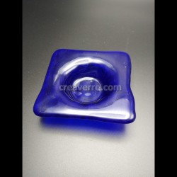Support bougie / mini vide poche verre bleu cobalt Murano