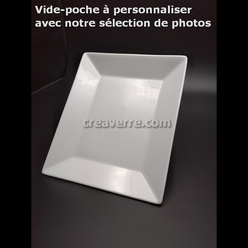Vide poche rectangulaire porcelaine blanche 17 x 21 cm déco noire au choix gravée au laser